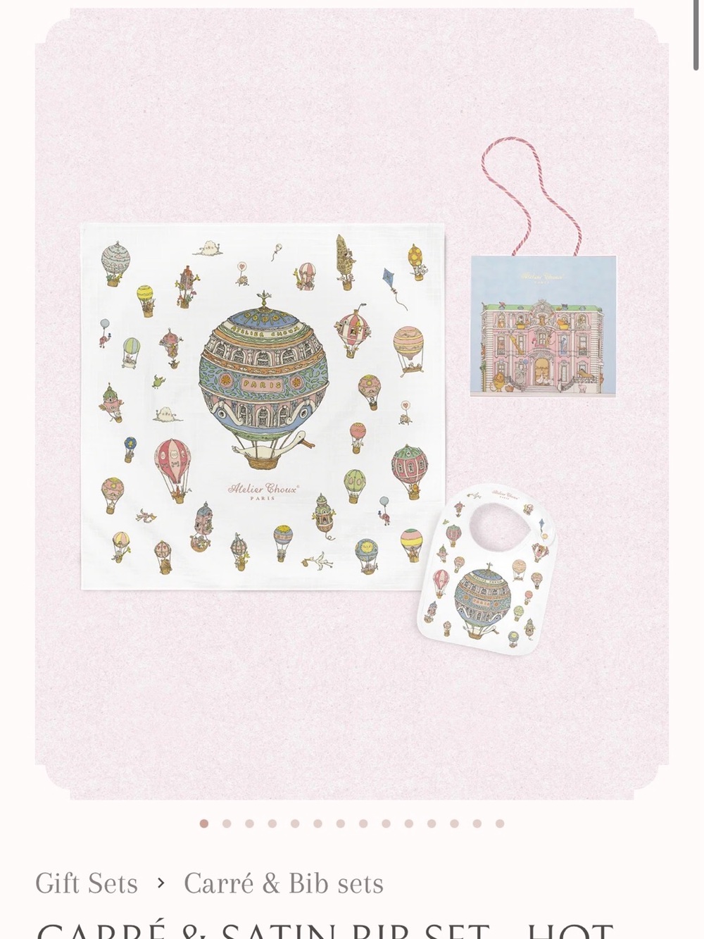 Hot Air Balloon Carré & Bib Gift Set in Pink